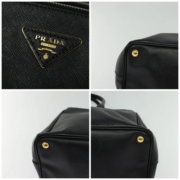 PRADA Hand Bag Safiano Leather 2way Black Gold Auth - Picture 12 of 15